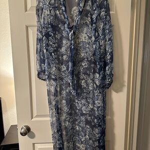 Floral Blue Sheer Tunic Top